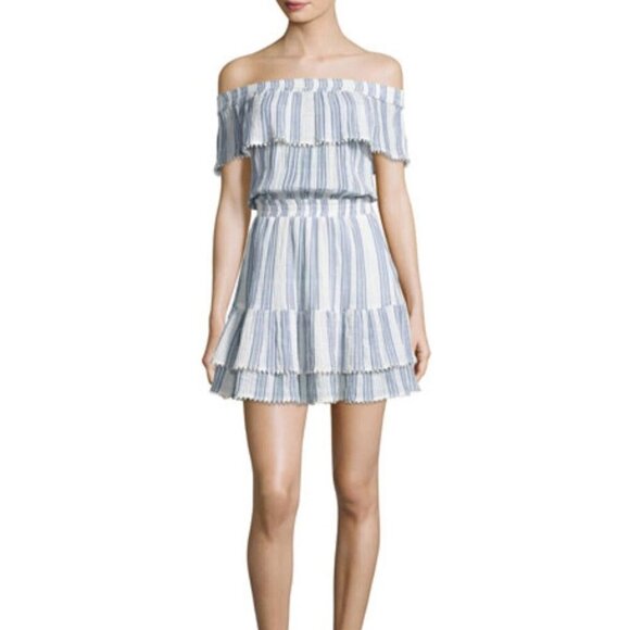 Love Shack Fancy Elizabeth Off-The-Shoulder Stripe Mini Dress Size Small - Picture 1 of 5